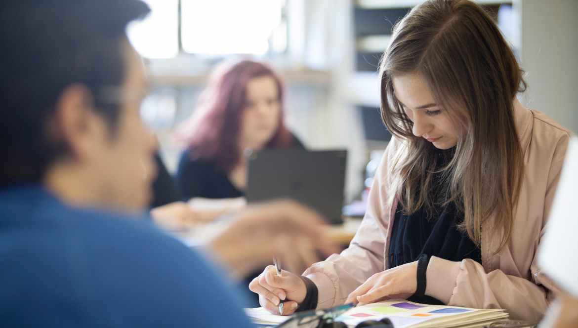 Students working in a classroom